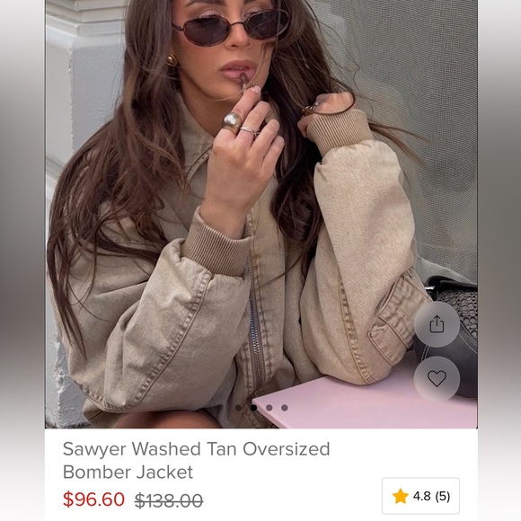 12th Tribe Beige Bomber Jacket - Picture 2 of 3